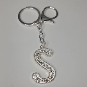 Letter S Initial S Alphabet S Rhinestone Silver Key Chain Bag Charm